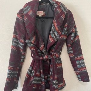 Mossimo Burgundy Aztec Belted Coat